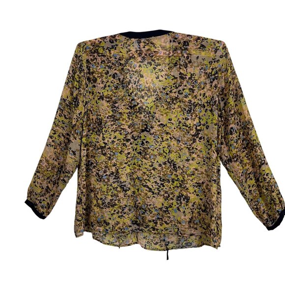 Sapphire Silhouette Womens 3X Sheer Watercolor Artsy Blouse Tie V-Neck Boho - Picture 2 of 6